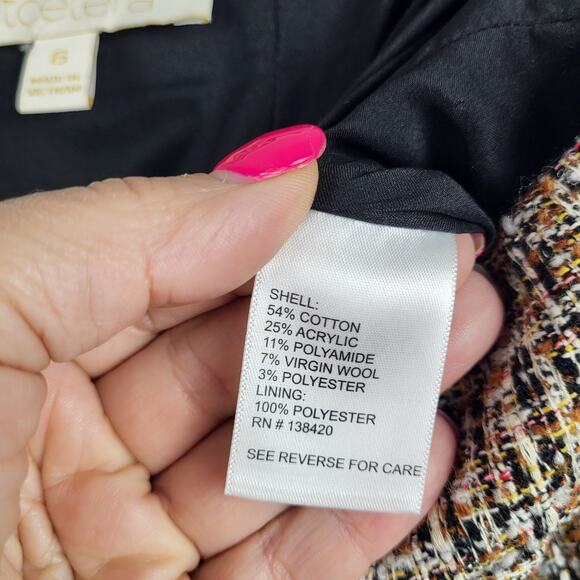 Etcetera Womens Size 6 Crosshatch Tweed Pencil Skirt Black Brown Office Academia - Picture 7 of 11